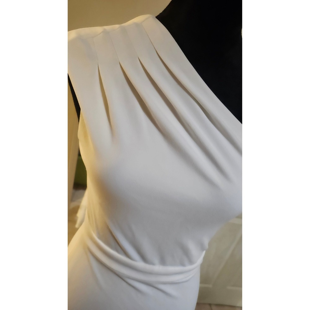 Xscape White One Shoulder‎ Asymmetrical Hem Ruffle Cocktail Dress - Picture 4 of 6